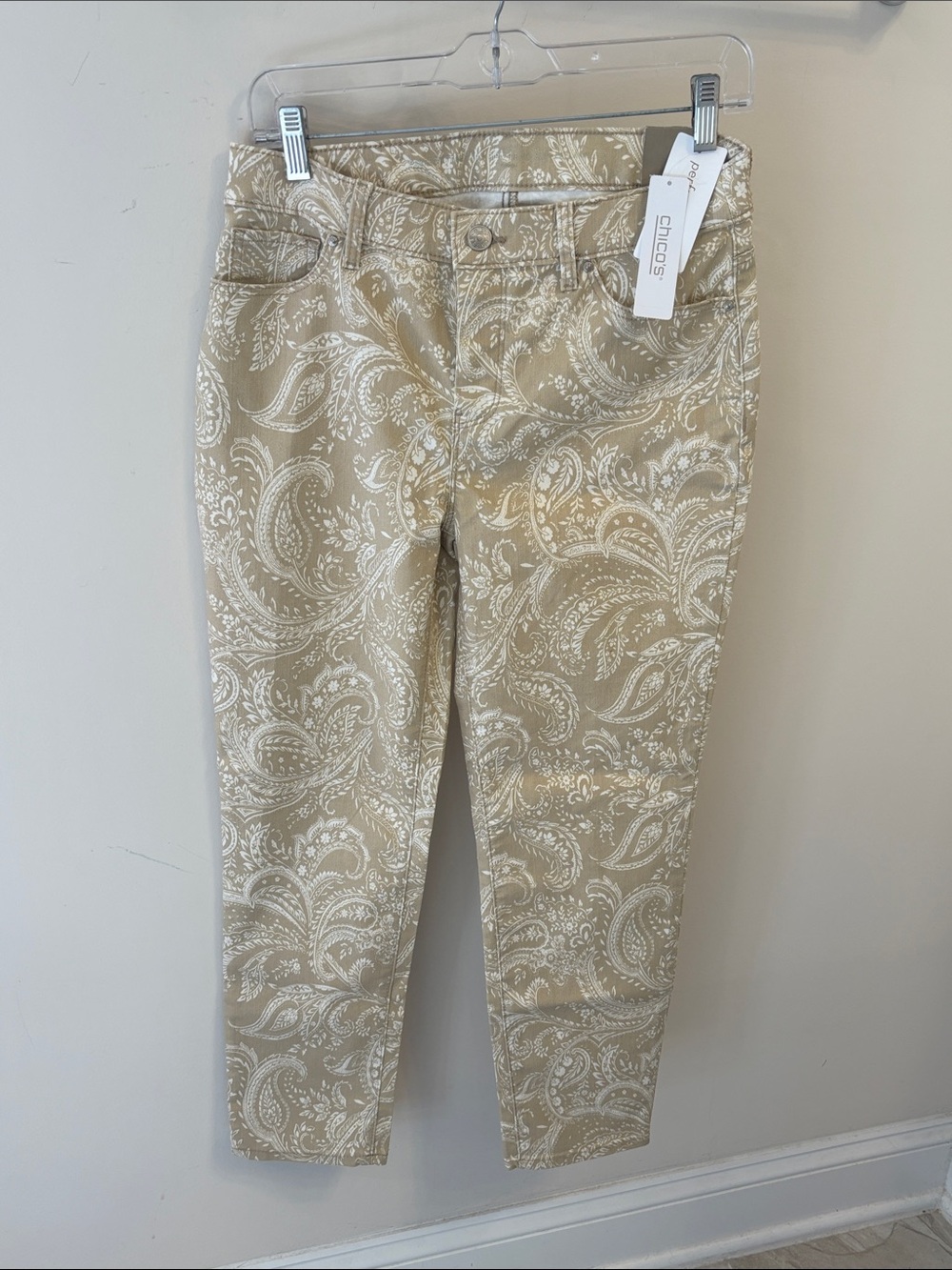 Chico's Beige and White Paisley Ankle Jeans